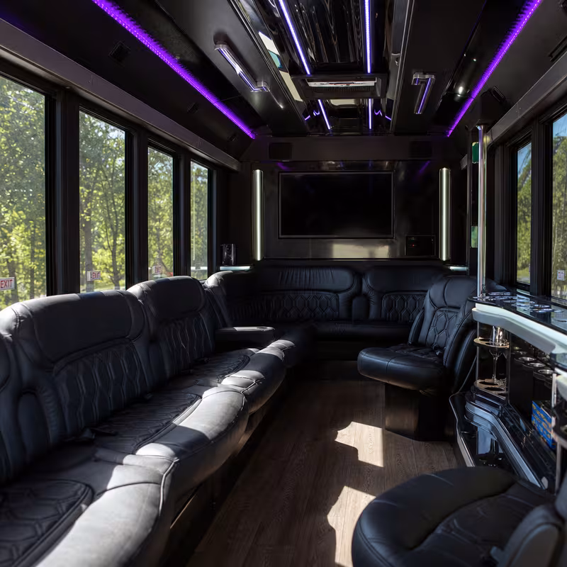 Friends laughing during a New Brunswick party bus celebration