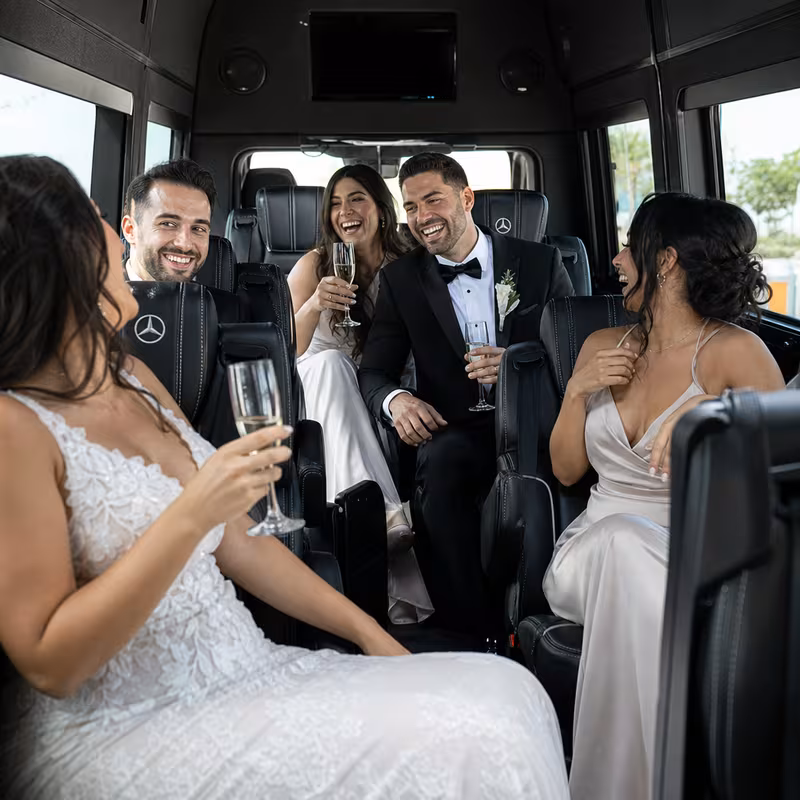 Black Mercedes Sprinter van staged for an New Brunswick Wedding Transportation group